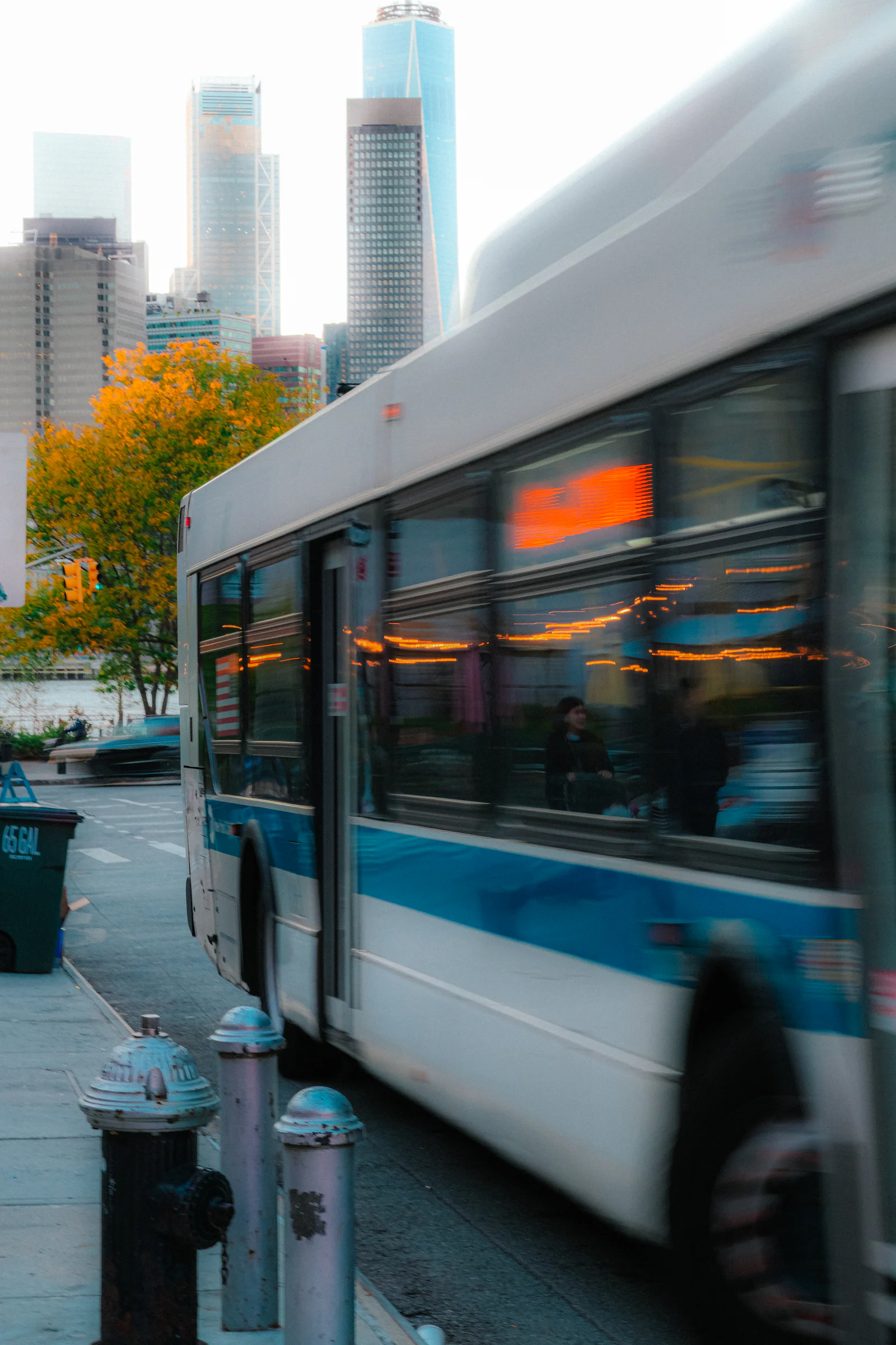 A city bus on a New York City street